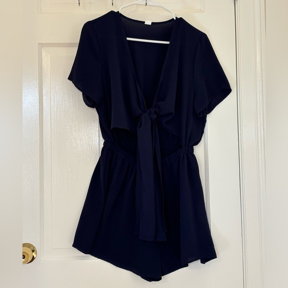 Pants - Navy Tie-Front Romper